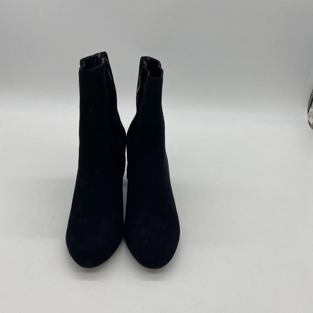 Black Suede Round Toe Chunky Ankle Boots Heel Pump